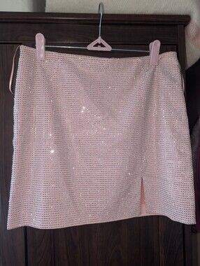 Cloud Ten Light Pink Mini Skirt Silver Sequins Medium